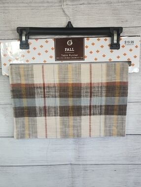 Hobby Lobby Fall Plaid Table Runner in Cream, Brown, Blue, Yellow, Red